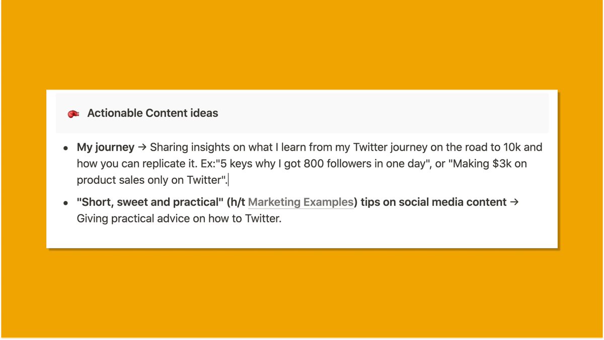 Step #4 - Spin some content ideasThese will be the topics I will be writing about on Twitter, in the form of tweets & threads.I used the content pillars as the base.Constraints = More ideas