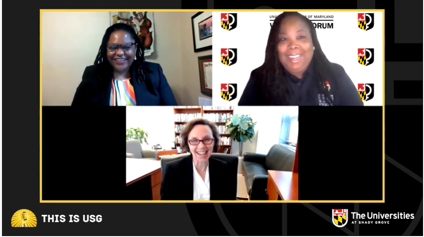 USMWomensForum's tweet photo. In this week's podcast, Dr. @Anne_Khademian chats with @USMWomensForum Chair Tanya Jones of @BowieState &amp; Chair-elect Annie Foster Ahmed of @UatShadyGrove on empowering women and the work of the USM Women's Forum!✨

Check out the phenomenal podcast here! https://t.co/ttv4hPmC2T https://t.co/3r9CIWM3dQ