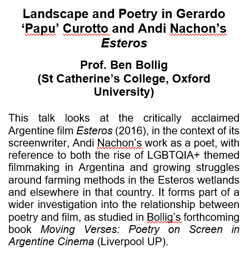 SwanseaUni_LTI's tweet photo. Excited to welcome Prof Ben Bollig (@UniofOxford) to present his seminar '#Landscape and #Poetry in Gerardo ‘Papu’ Curotto @PapuCurotto and Andi Nachon’s #Esteros' 🤩Tues 11/5 @ 5pm BST https://t.co/rAhPSS0tRC @STINGSwansea @COAHPGR @SwanseaPostgrad @SLASLatAm #Film #Argentina https://t.co/raqoGuAFD4