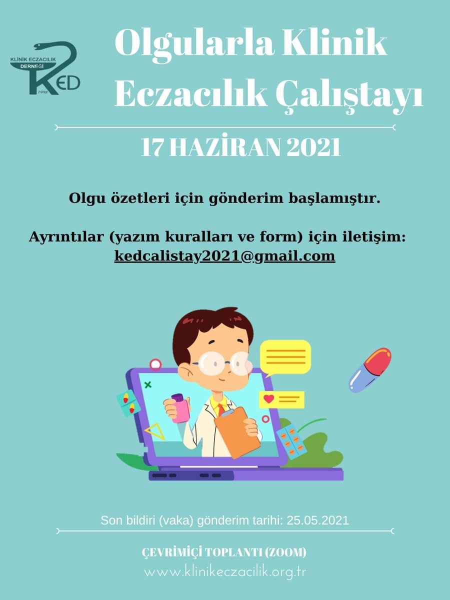 Olgu özet gönderimi başlamıştır. Ayrıntılar (yazım kuralları ve form) için kedcalistay2021@gmail.com adresinden bilgi alabilirsiniz.