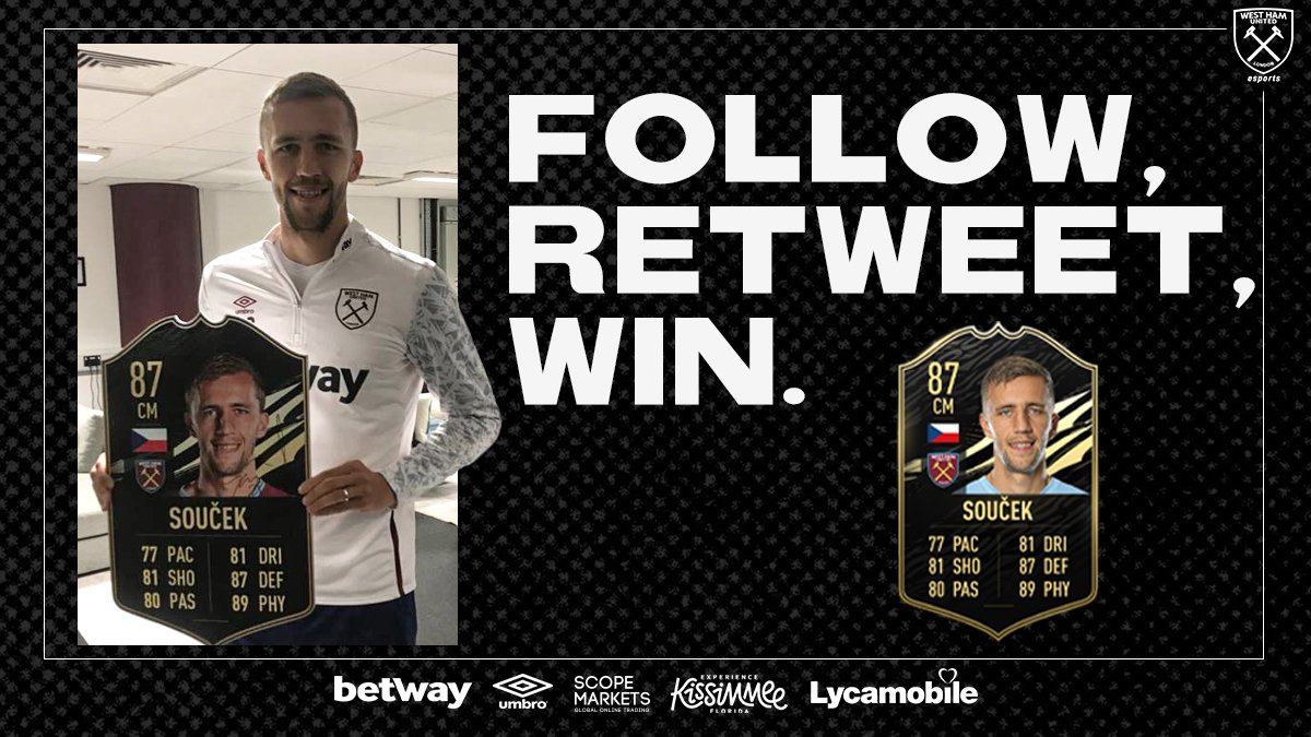 West Ham Gaming (@whugaming) on Twitter photo SIGNED <a href="/tomassoucek28/">Tomáš Souček</a> TOTW card!
To enter:
1. Follow @WestHamEsports on Twitter
2. Retweet this tweet
Winner announced 3pm UK, Monday, May 10th. SIGNED <a href="/tomassoucek28/">Tomáš Souček</a> TOTW card!
To enter:
1. Follow @WestHamEsports on Twitter
2. Retweet this tweet
Winner announced 3pm UK, Monday, May 10th.