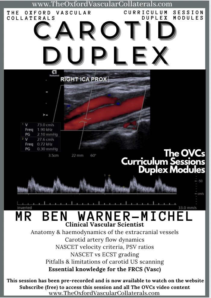 Last gift from The OVCs & @BenWarnerMichel before the FRCS Part B! Carotid artery flow dynamics, NASCET velocity criteria, PSV ratios, NASCET v ECST grading, pitfalls/limitations of carotid USS. Now on website.
GOOD LUCK! @RouleauxClub @TallRoundsTM @VSGBI @AudibleBleeding #FRCS