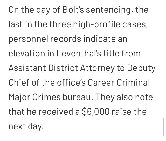 9/ For Bolt, disbarment is the very least that should happen to the trial prosecutor who wrongfully convicted him. On the very day Bolt was sentenced to fifty years to life, the Queens DA promoted that prosecutor, per public records we obtained:
