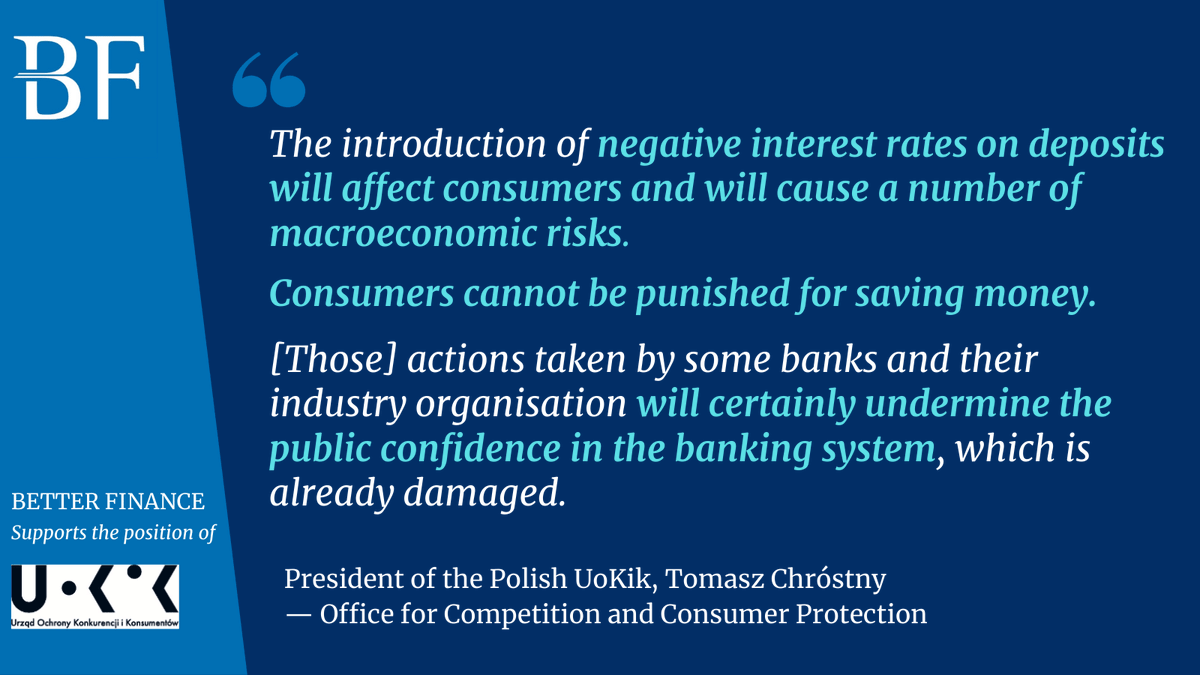 Better_Finance's tweet photo. As many banks start imposing negative interest rates on savers, and increase fees for their customers, BETTER FINANCE joins the concerns of @UOKiKgovPL – Polish Competition and Consumer Protection Office: it is not the time to further erode the confidence of consumers! https://t.co/CW9TwypdLT