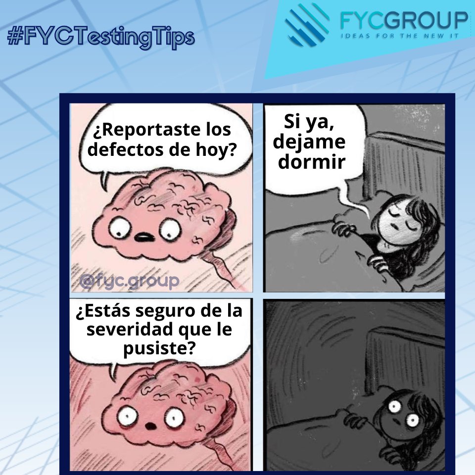 fycgroup's tweet image. 🐞Y hoy en #FYCTestingTips 🐞
🔎 ¿Es lo mismo la severidad que la prioridad de un defecto? 🤔 📝
Míralo aquí bit.ly/3vMBWUw

#SoftwareTesters #PruebasdeSoftware #DesarrollodeSistemas #ISTQB #CalidaddeSoftware #TestingTips #QATesters #SerTesteresCool