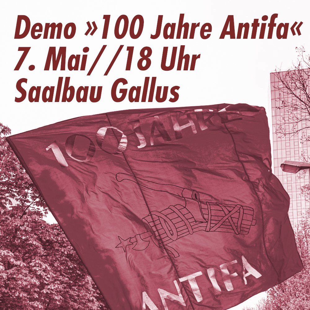Das @oatfrankfurt hat eine Demo unter dem Motto »100 Jahre Antifa« für den morgigen Freitag organisiert! Los geht's um 18 Uhr am Saalbau Gallus 🚩Sagt euren Freund:innen Bescheid & kommt morgen vorbei 😷 #ffm0705