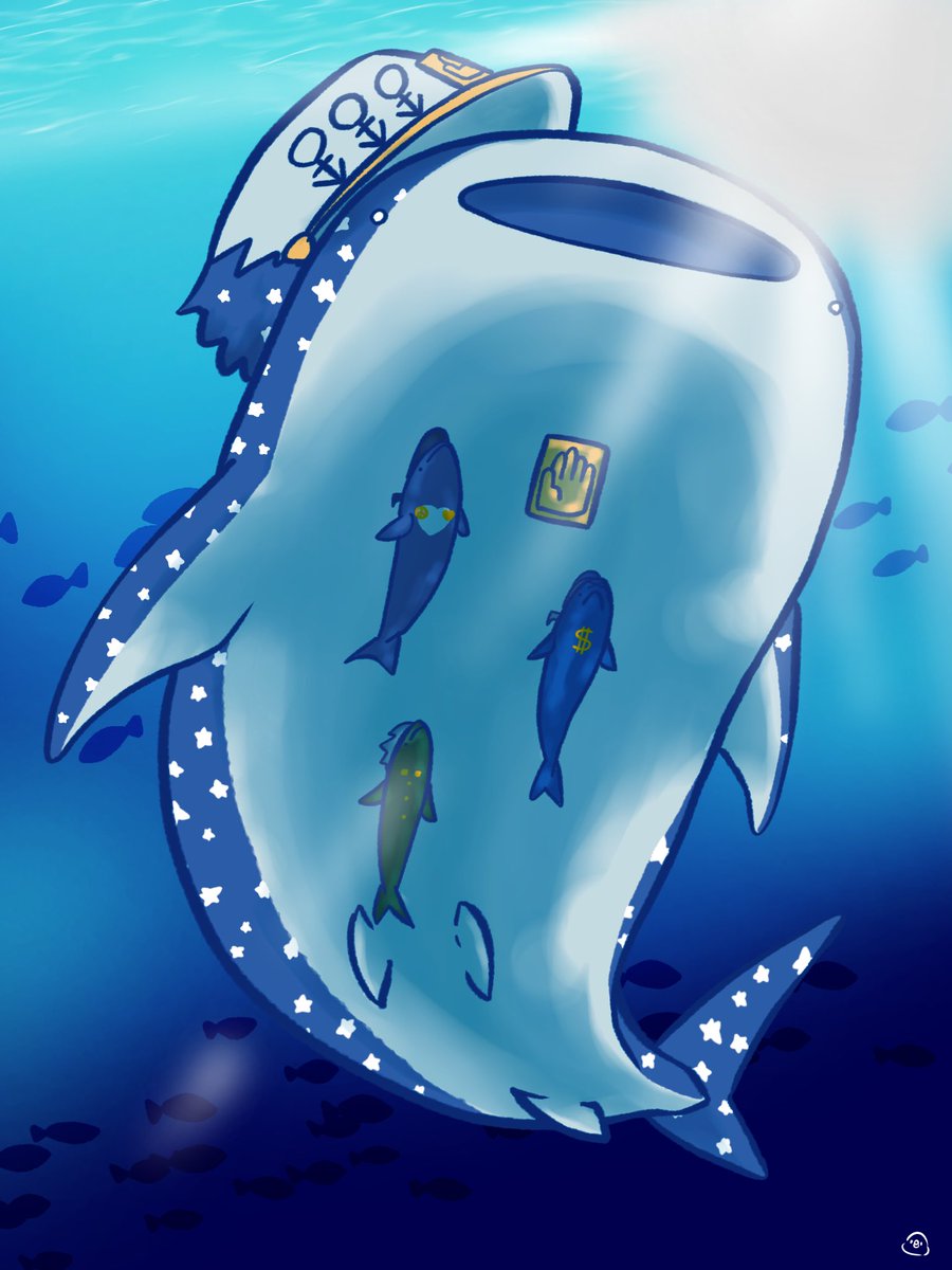 「4太郎でジンベイザメ太郎🦈⭐️✋ 」|ぼぉんのイラスト