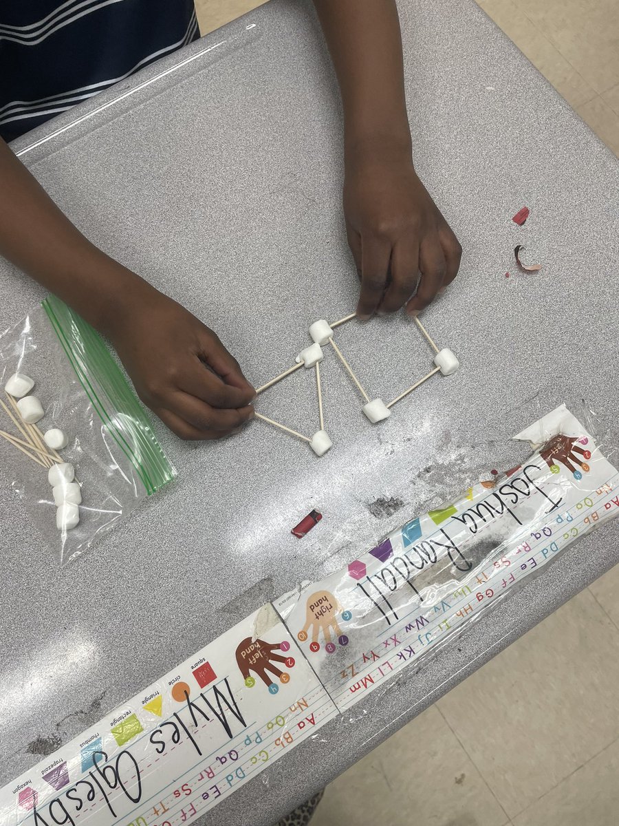 MsWagner14's tweet photo. Kindergarten hard at work making 2D shapes with marshmallows and toothpicks. @HISD_ElemMath https://t.co/6Ijcps2l5J
