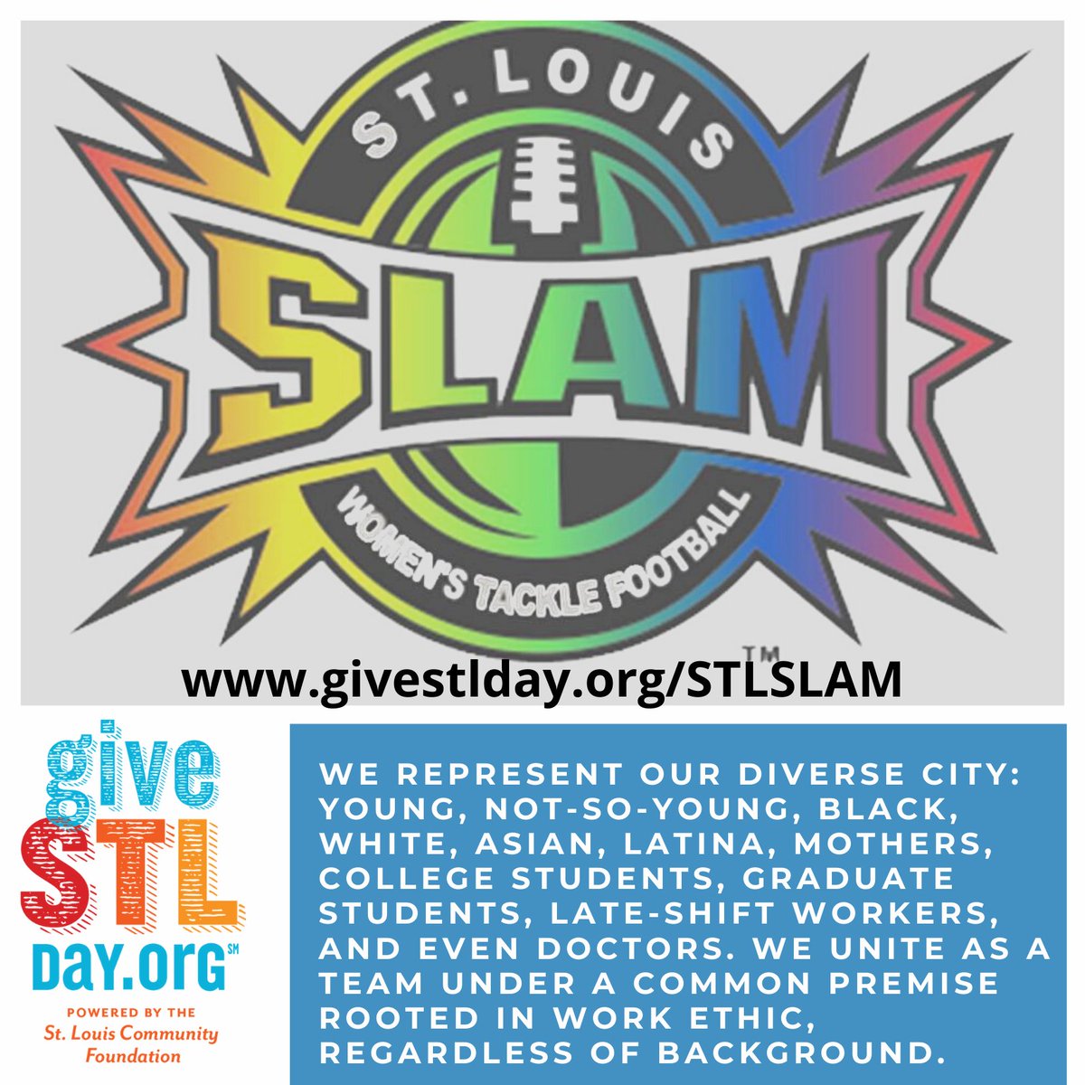 Today's the day!  Take 3 minutes to help us help St. Louis women and youth!
Let's keep a good thing going, St. Louis!
givestlday.org/STLSLAM