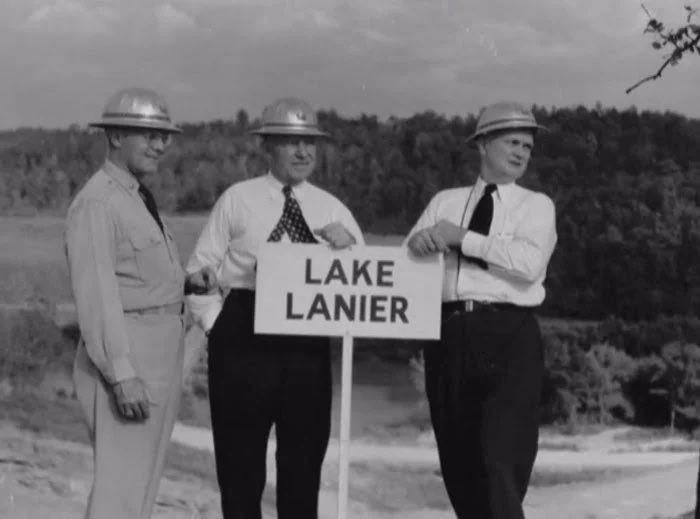 By 1956, the land was flooded with 625B gals of water to form the lake and was fully formed & completed by 1957. The dedication was held in October of ‘57 & the lake was named after Confederate Army poet Sidney Lanier, writer of “The Song of the Chattahoochee”.