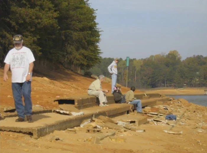 In 2017 GA experienced a drought.This uncovered some of the history of Lake Lanier. The stadium seating for the old racetrack became temporarily exposed.