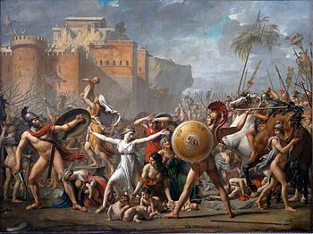 This painting features even more prominently so we also looked at this and I told them the story of the Sabine women.