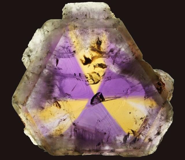 Ametrine is incredibly pretty quartz. The purple is amethyst (quartz with gamma-irradiated trace iron) & the yellow is ferruginous quartz (NOT citrine). Ru Smith, Brian Kosnar, mirakajminerals, Kuno Stoeckli