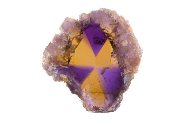Ametrine is incredibly pretty quartz. The purple is amethyst (quartz with gamma-irradiated trace iron) & the yellow is ferruginous quartz (NOT citrine). Ru Smith, Brian Kosnar, mirakajminerals, Kuno Stoeckli