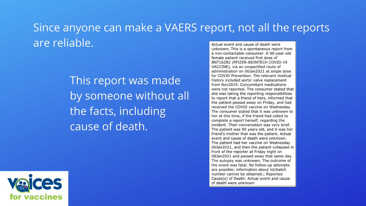 Let's take a look at some VAERS reports. This one is on behalf of a friend, but the person making the report didn't know the cause of death. It's hard to know if a  #CovidVaccine triggered that cause if we do not know what it is.