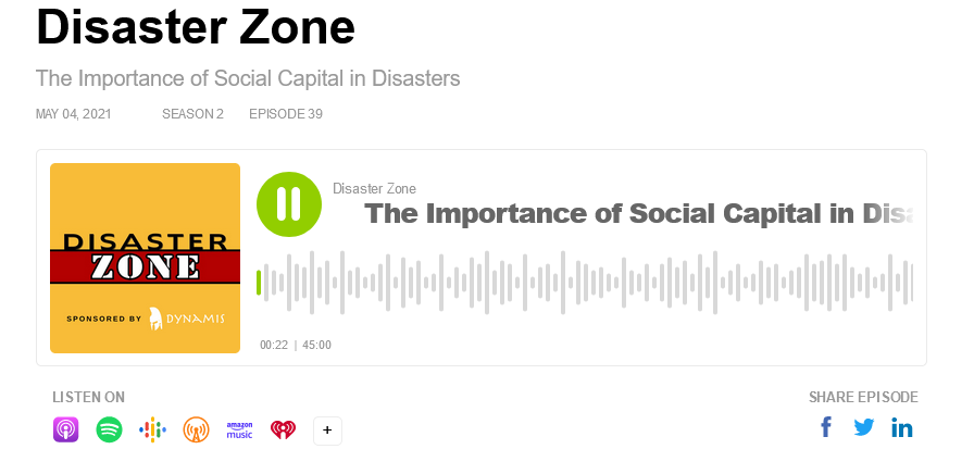 DanielPAldrich's tweet photo. Excited to be in a new podcast on the role of #socialcapital in disasters https://t.co/IotywOwRzs @NU_PolicySchool @Resilience_NU @MoreheadCain @AbeFellowship @FulbrightPrgrm @MansfieldFDN @HarvardUSJapan @socialcap https://t.co/fD5EDAIZkA