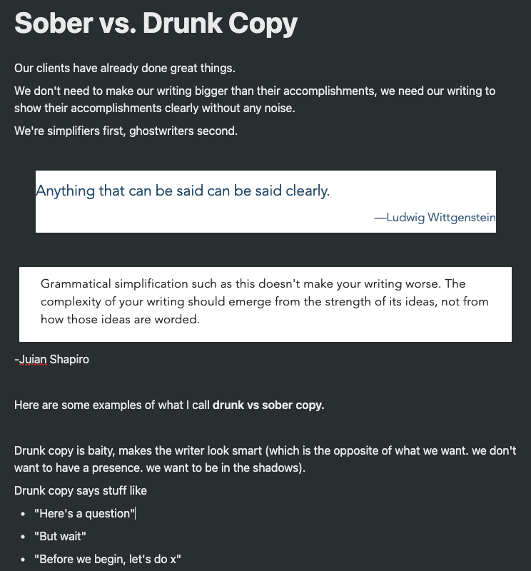 3. Is it sober?Drunk writing pushes:-"But wait"-"Surprised?"-"All you need is X"-The 10 most important"Sober writing pulls.Like this.No baitNo "look at how smart I am"No "please don't leave me Mr. Reader"Just simple 4th grade English writing.