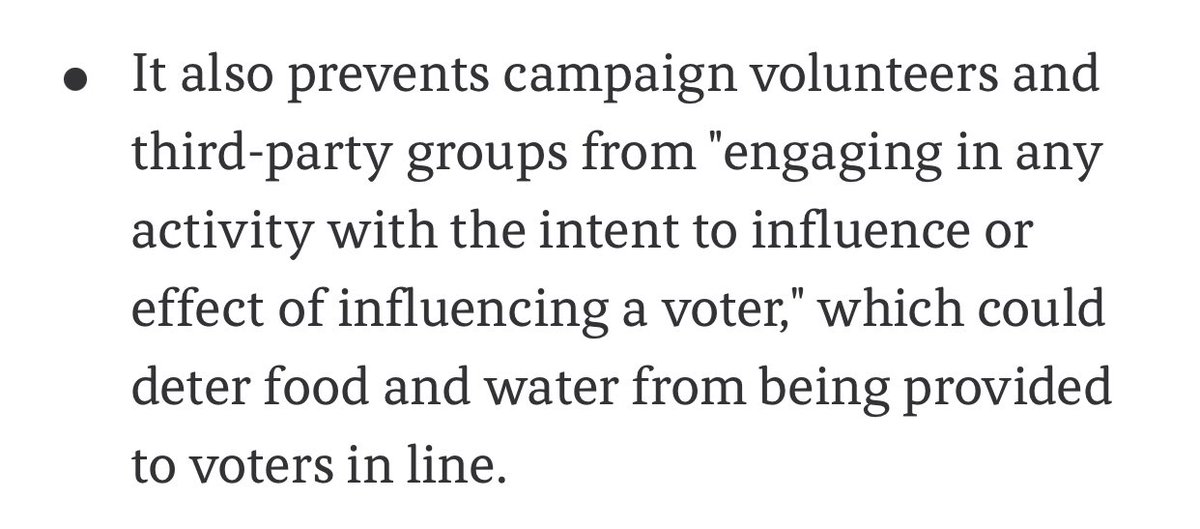 And of course a greatest hit! After media overwhelmingly botched the Georgia provision on electioneering (and campaigns not handing out food and water) Axios tied Florida’s broad anti-electioneering provision... to food and water. This provision is NOT controversial at all.