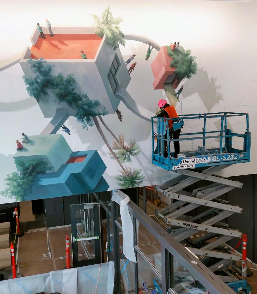 cintavidal's tweet photo. From the sketch to the wall. 
These days I’m painting a multiple wall mural for @Facebook Open Arts in Bay Area, San Francisco (California). Thanks @kristinfarr for all! I’m lucky to have the great @helena_s_g helping me!
#sketch #mural #facebookopenarts #workinprogress https://t.co/CrCFqLv8vr