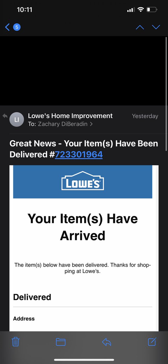 zdiberadin's tweet photo. @Lowes got an email that it was delivered to my door, but I never received the item. Your phone lines constantly hang up. Give me my money back. https://t.co/JGG95rVWHn
