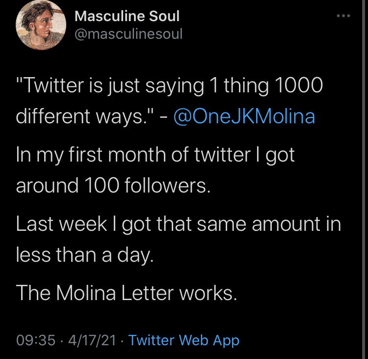 Reminder:-Virality-Content that gets me and my team paid $2k a month to write 4 tweets a day-Growth-Monetizing TwitterAll found on the Monthly Molina Letter sending Tomorrow: http://gum.co/molinaletter 