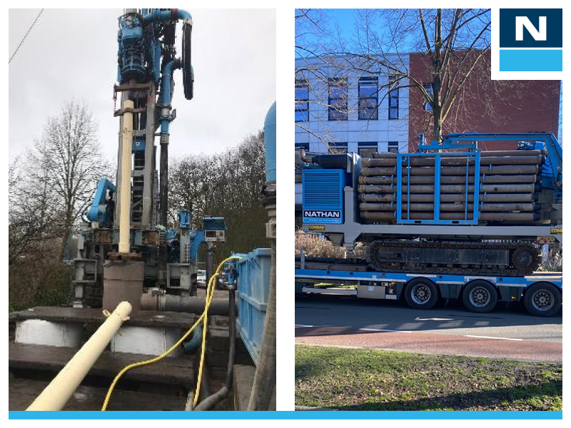 Gespot, onze WKO-boorwagen in Barneveld. Hier hebben wij de boringen gerealiseerd voor het Johannes Fontanus College. Te zien is het plaatsen van de PVC in het boorgat waardoor het grondwater wordt opgepompt en geïnjecteerd. 

Meer weten over grondboringen: 0525 650 680
