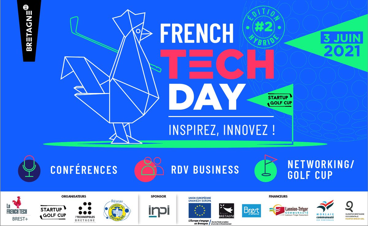 [EVENT😎] RDV le 3 juin pour la 2e édition du #FrenchTechDay ! Un format hybride et innovant: Des conférences, des RDV #Business entre ETI <a href="/produitenbzh/">Produit en Bretagne</a> &amp; des #startups et du #Golf avec notre partenaire <a href="/StartupGolfCup/">Startup Golf Cup ⛳️</a> en direct de #Quimper... 
📌 frenchtechday.bzh ! GO🏌