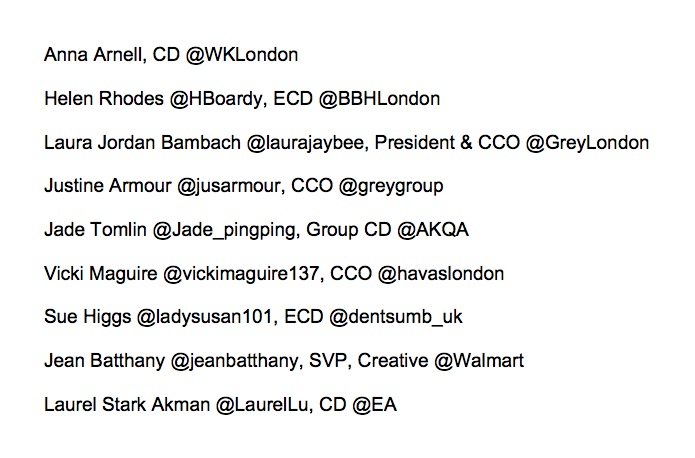 There's still a lot of work to do - and there are probably moves and hires I've missed - but creative leadership is starting to look a little different these days #SeeItBeIt