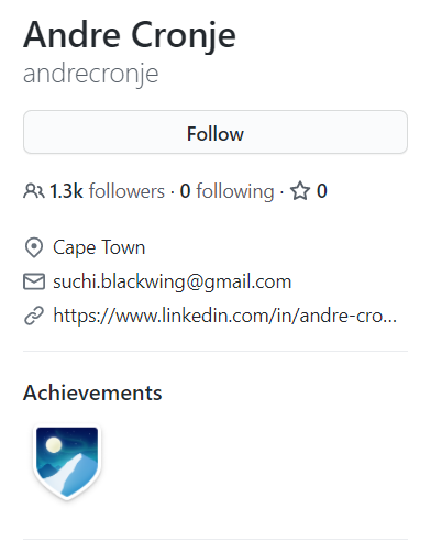 7. 𝐛𝐫𝟒𝟏𝐧𝟓𝐮𝐫𝐟𝟑𝐫's github on same timezone as Andre's (Odd timezone). They like to work on Sunday's and commits appear to line-up well to being an alternative account. Also both have recently added their email accounts to their bios.