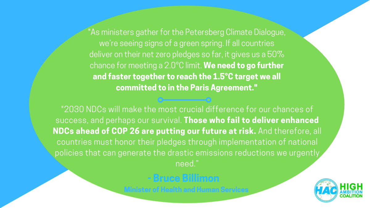 'We need to go further and faster... Those who fail to deliver enhanced NDCs ahead of #COP26 are putting our future at risk.' 

#PCD12 #PetersbergDialogue #Petersbergerklimadialog