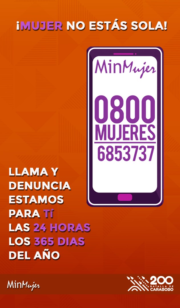 MIPPCI (@mippcivzla) on Twitter photo 🙅♀️#NoAlAbuso ♀️
¡Mujer no estás sola!
<a href="/MinMujerVe/">Min. del PP para la Mujer y la Igualdad de Género</a> pone a tu disposición el ☎️0800MUJERES (08006853737) para recibir tus denuncias, brindarte el apoyo y defensa que necesitas.
No lo dudes y Denuncia 🚨
#YoSíTeCreo
#ProtejamosLaVida 🙅♀️#NoAlAbuso ♀️
¡Mujer no estás sola!
<a href="/MinMujerVe/">Min. del PP para la Mujer y la Igualdad de Género</a> pone a tu disposición el ☎️0800MUJERES (08006853737) para recibir tus denuncias, brindarte el apoyo y defensa que necesitas.
No lo dudes y Denuncia 🚨
#YoSíTeCreo
#ProtejamosLaVida
