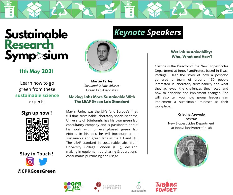 CPRGoesGreen (@cprgoesgreen) on Twitter photo Introducing our keynote speakers (2/6)
<a href="/GreenLabGuy/">Martin Farley</a> & <a href="/cazevedo2014/">Cristina Azevedo</a> We're thrilled to have you on board and we look forward to hearing you!
Green research 🌱? Reduced environmental impact? Less plastic waste? ♻️
Sounds good ? Yes !
Sign up by - 10th May
#Sustainability Introducing our keynote speakers (2/6)
<a href="/GreenLabGuy/">Martin Farley</a> & <a href="/cazevedo2014/">Cristina Azevedo</a> We're thrilled to have you on board and we look forward to hearing you!
Green research 🌱? Reduced environmental impact? Less plastic waste? ♻️
Sounds good ? Yes !
Sign up by - 10th May
#Sustainability