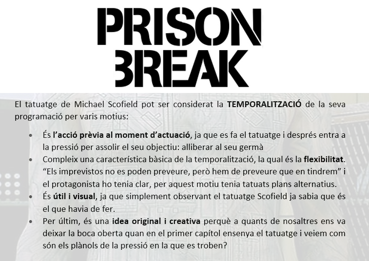 DARProgramTeam's tweet image. Bona tarda!! 🙌
La pregunta d'aquesta setmana va relacionada amb la temporalització 🕓 i amb el tatuatge del protagonista de Prison Break, Michael Scofield (tot un geni 🤩). 
Creieu que tenen relació?? 🤨
A continuació us deixem a nostra reflexió!! 
#PEAFE_2021