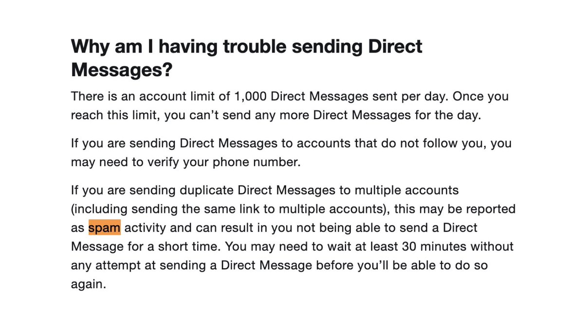 Be careful about spamming.You want to space out your DMs so Twitter does not think you are spamming people.