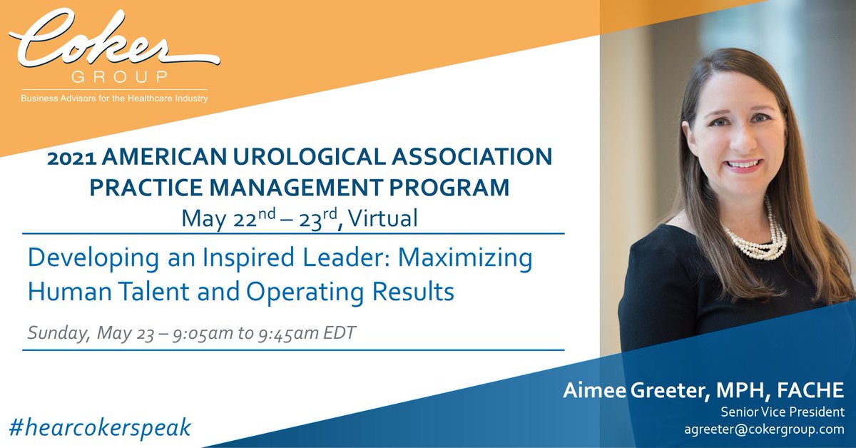 Aimee Greeter (@aimeegreeter_cg) on Twitter photo I'm excited to speak during <a href="/AmerUrological/">Amer. Urol. Assn.</a> Practice Management program. Let me know if you're planning to attend! #HearCokerSpeak #AUA21 I'm excited to speak during <a href="/AmerUrological/">Amer. Urol. Assn.</a> Practice Management program. Let me know if you're planning to attend! #HearCokerSpeak #AUA21