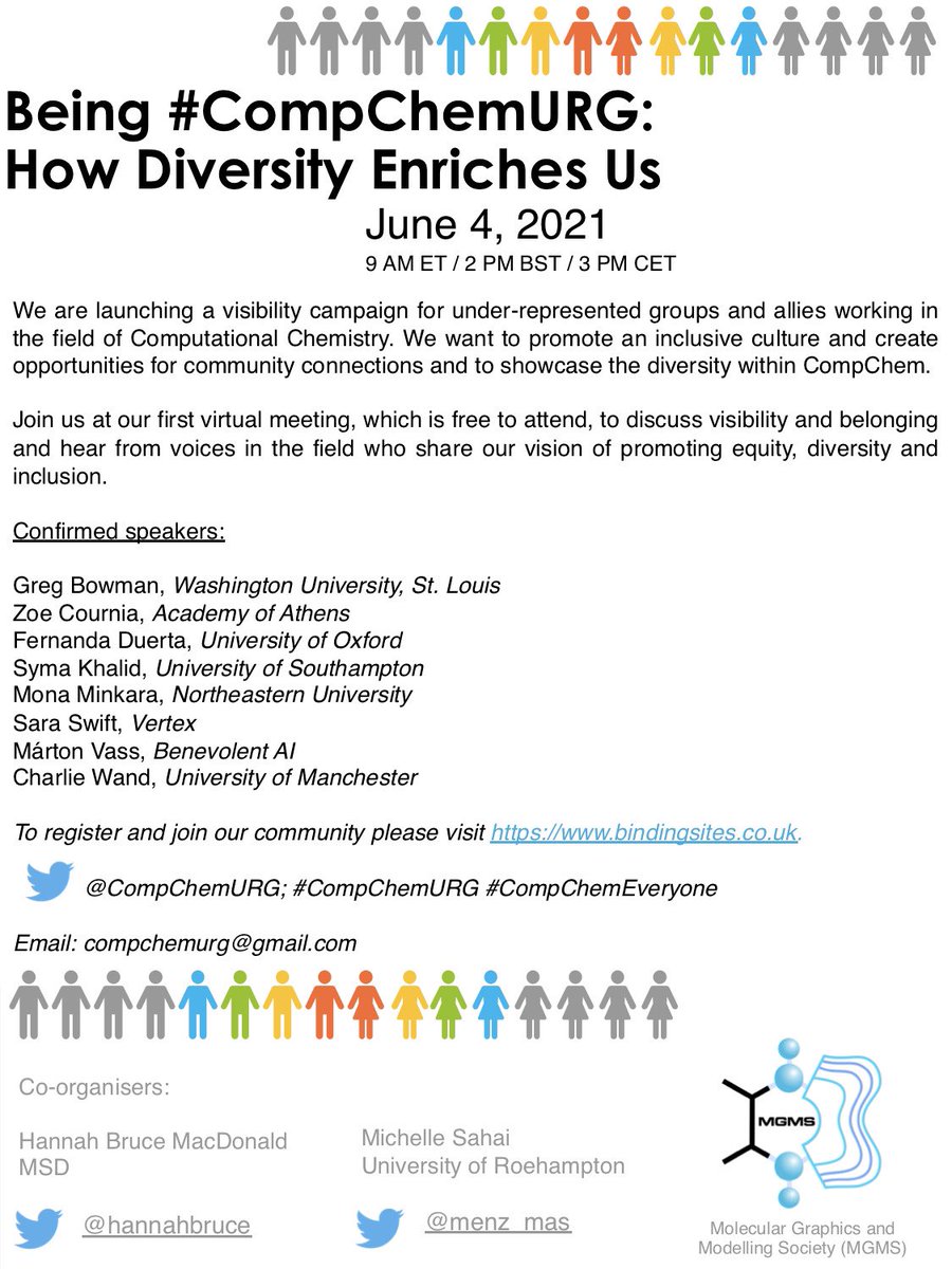 CompChemURG's tweet image. Join us for our first meeting for Underrepresented Groups in Computational Chemistry! We have a great lineup of speakers

Held virtually on 4th June 2021 with support from @MgmsUpdates - free registration.

#CompChemURG #CompChemEveryone #CompChem