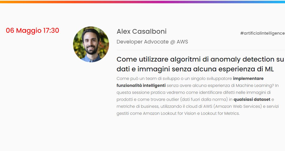 CloudConf (@_cloudconf_) on Twitter photo Tra poco il talk di <a href="/alex_casalboni/">Alex Casalboni</a> da <a href="/AWS_Italy/">AWS Italy 🇮🇹</a> su #machinelearning e anomaly detection. Seguici su cloudweek.it Tra poco il talk di <a href="/alex_casalboni/">Alex Casalboni</a> da <a href="/AWS_Italy/">AWS Italy 🇮🇹</a> su #machinelearning e anomaly detection. Seguici su cloudweek.it