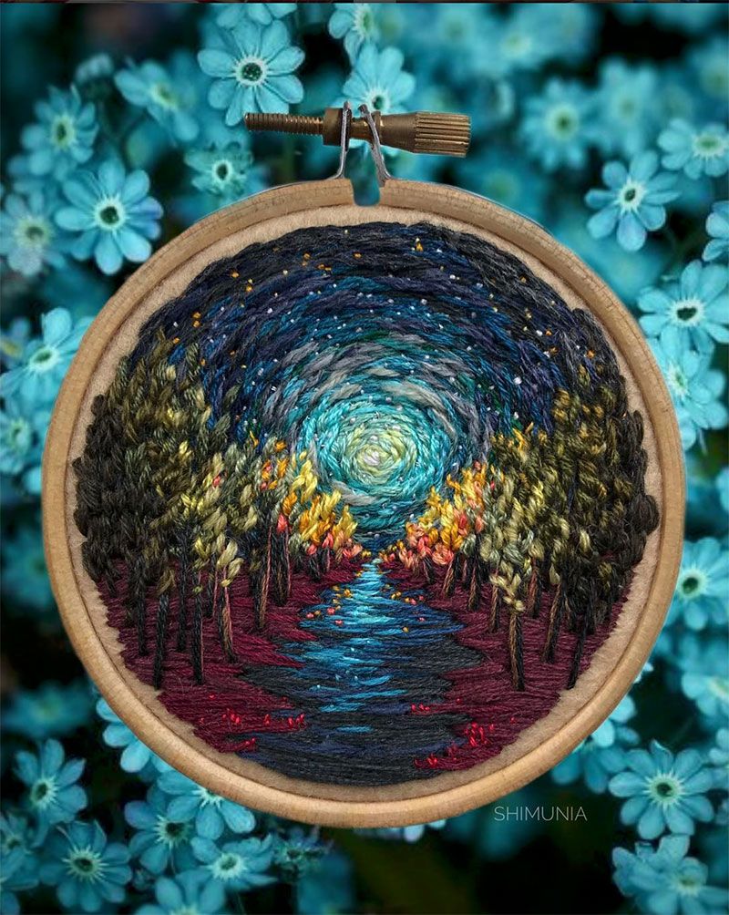 WOMENSART on X: Embroidered landscape by Russian textile artist Vera  Shimunia #womensart  / X