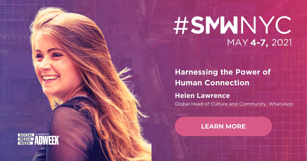 Promotional image showing Helen Lawrence speaking about the Power of Human Connection at Social Media Week NYC