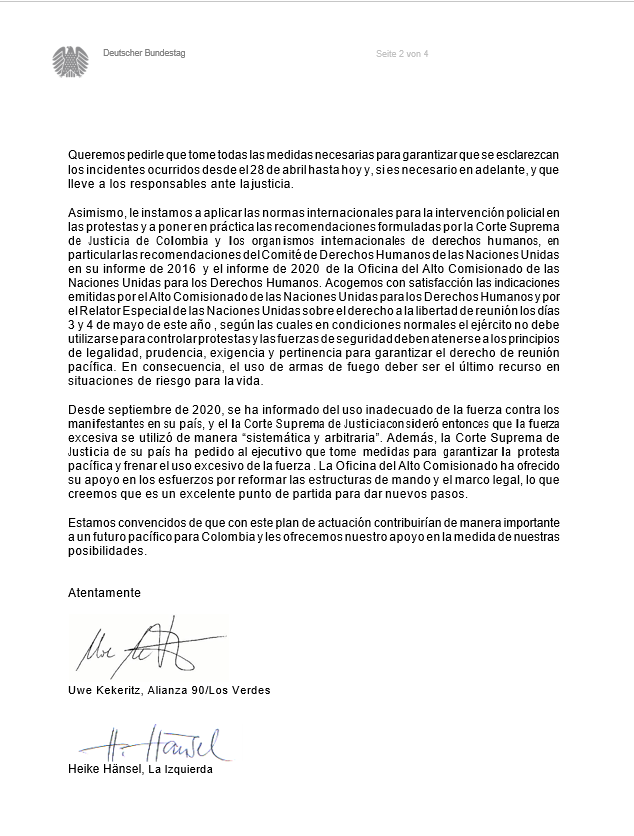 cjlibertad's tweet photo. #LoÚltimo Parlamento Alemán envía carta a @IvanDuque por preocupación ante la violencia policial. 
"Los informes coinciden en que hubo un uso excesivo de la fuerza contra manifestantes...  la actuación para contenerlos superó con mucho lo razonable"
Lee 👇
https://t.co/iiQO9EFXa5 https://t.co/El6vUZsIuV