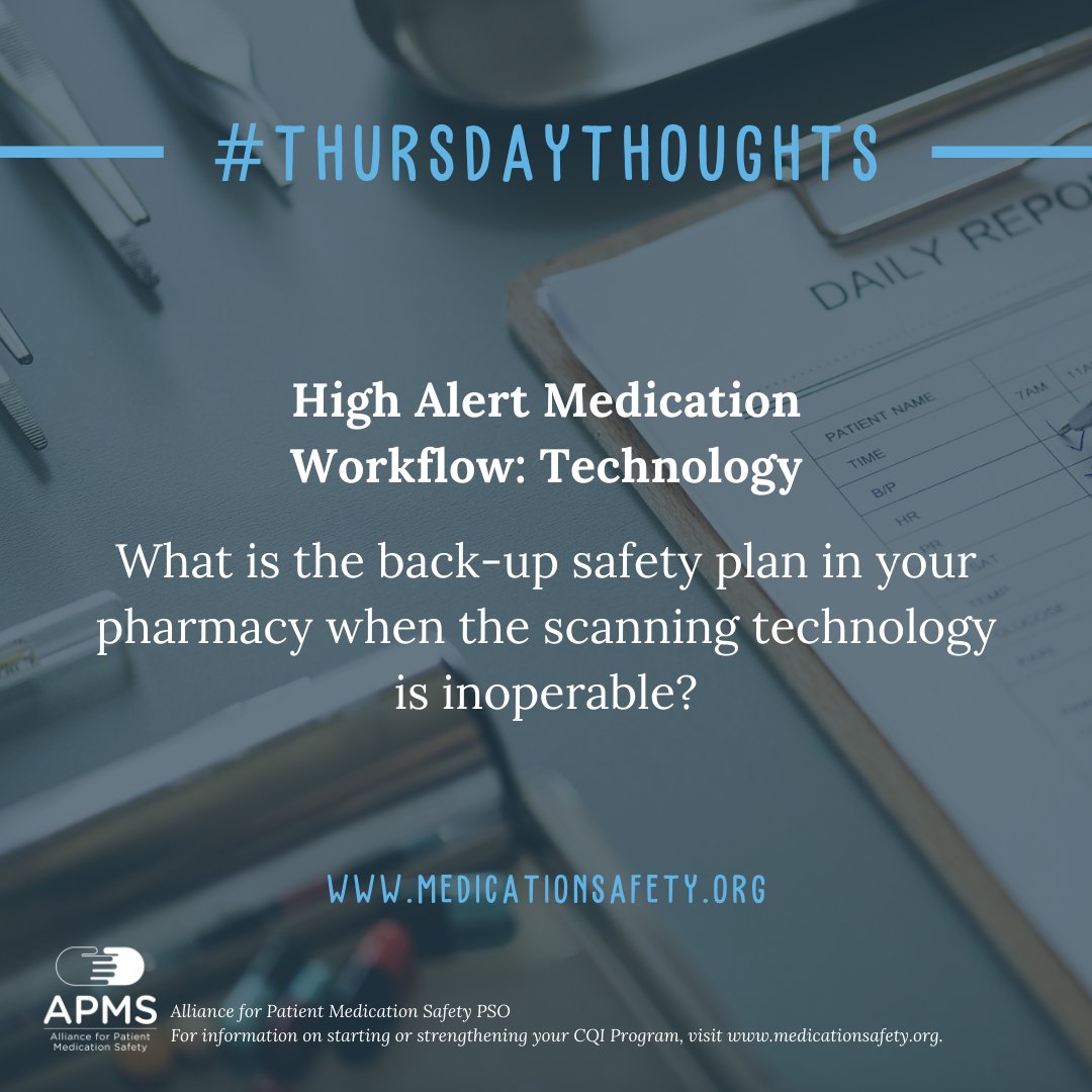 Do you have a backup plan? Check your high alert medication workflow in the technology department. 
#ThursdayThoughts #PSOPower #medicationsafety #pharmacy