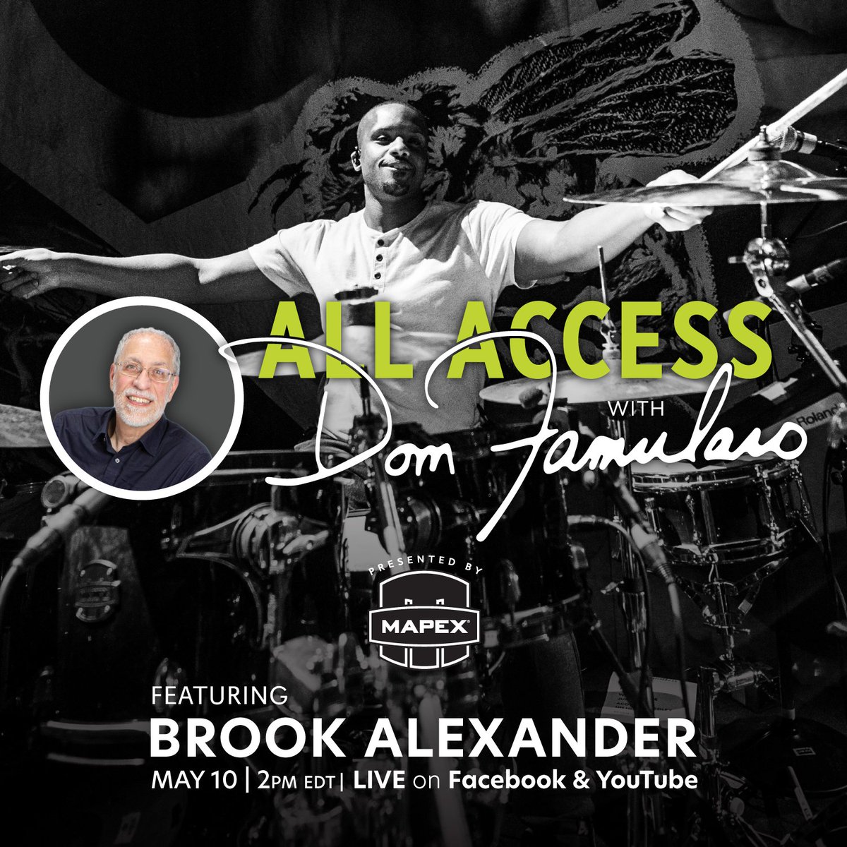 The next guest on All Access with Dom Famularo will be Mapex artist Brook Alexander! Join us Monday, May 10th at 2pm ET on our Facebook or YouTube for this interview! @DomFamularo #mapexdrums #mapex