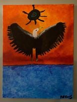 Miigwaans Osawamick-Sagassige is a youth Eagle Water Staff Carrier from Wiikwemkoong who walked around the Kawartha Lakes and also with the late Josephine-Ba Mandamin. He also represents the Deaf Nation! His entry for the Logo Call Out shows his connection to that Migizi!