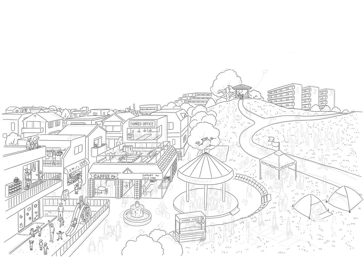 街俯瞰イラストは街の構成を考えるのは勿論大変だけど さまざまなポーズの人物が俯瞰 芦野公平 Kohei Ashinoのイラスト