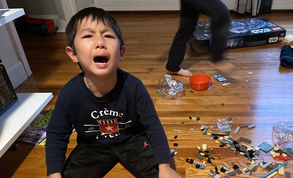 UPDATE #4: Millennium Falcon lego construction grinded to a halt as tensions flared in Kim household. Competition over sought after work assignments hit breaking point with complaints like “that’s my piece” “my turn” and “I want to do.” Mediators are hard at work to fix breakdown