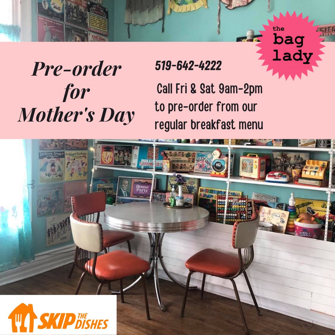 Starting Fri May 7th you can call us to preorder your takeout for Mother’s Day. We are offering our regular breakfast menu to keep things simple &amp; easy-peasy. Call starting at 9am so you don’t miss out on Mother’s Day 🌷 519-642-4222 #ldnont #519food #519london