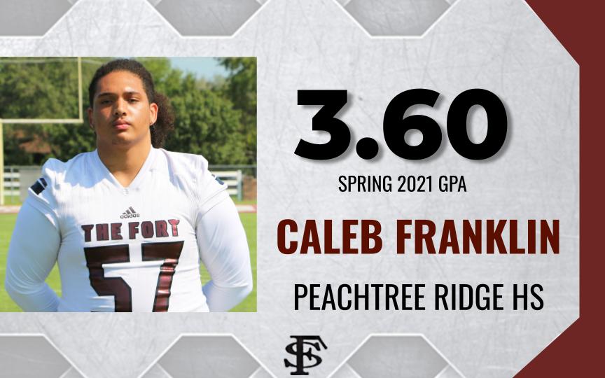 FSCCFOOTBALL's tweet image. Caleb Franklin (@ballinsence02) from @PeachtreeRidge_ with a 3.60 GPA for the spring semester!