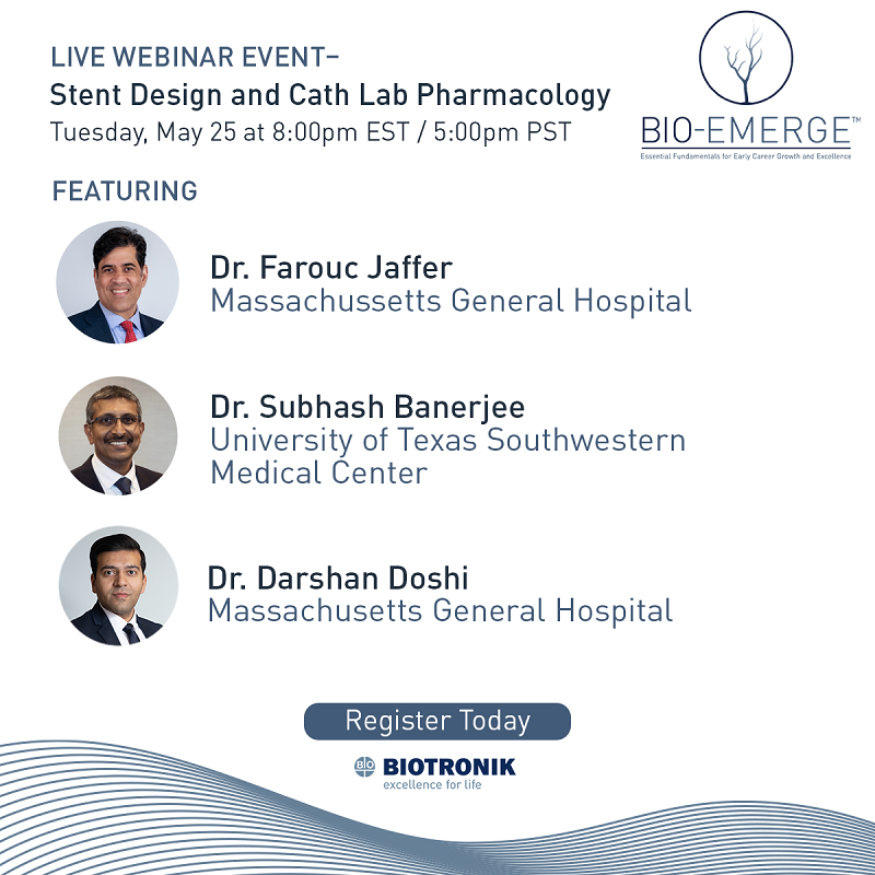 BIOTRONIK_US's tweet photo. #BIOEMERGE series is bringing you another live webinar event! Join #interventionalists @FaroucJaffer, Subhash Banerjee and @DrDarshanDoshi to discuss stent design and cath lab pharmacology. 

Register today at https://t.co/Wcf8M75ZU5

#BIOTRONIKCARES #Cardiovascular #Cardiology https://t.co/Njejj1MZi4
