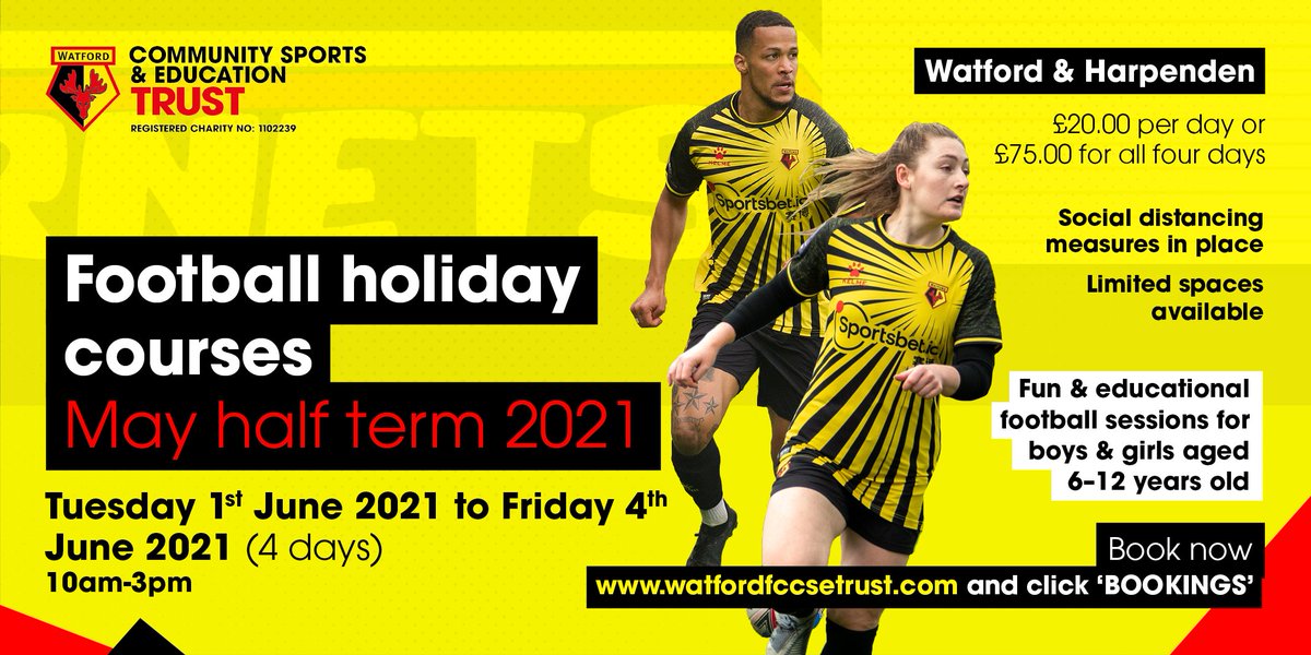 Looking for something for the kids to do this half term? 
<a href="/WFCTrust/">Watford FC CSE Trust</a> holiday courses offer children an opportunity to develop their football skills during their off time from school.