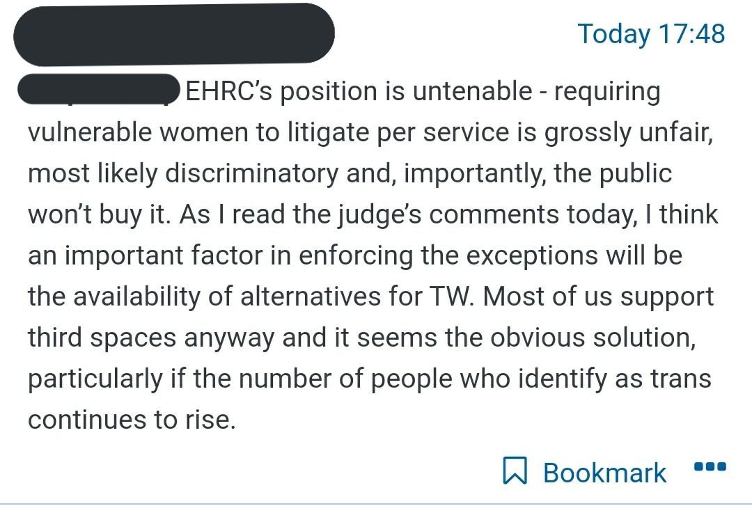 I'm not a lawyer, but absolutely stunned by the genius of hearing an outcome like this in law and deciding the it's EHRC's position which is untenable.